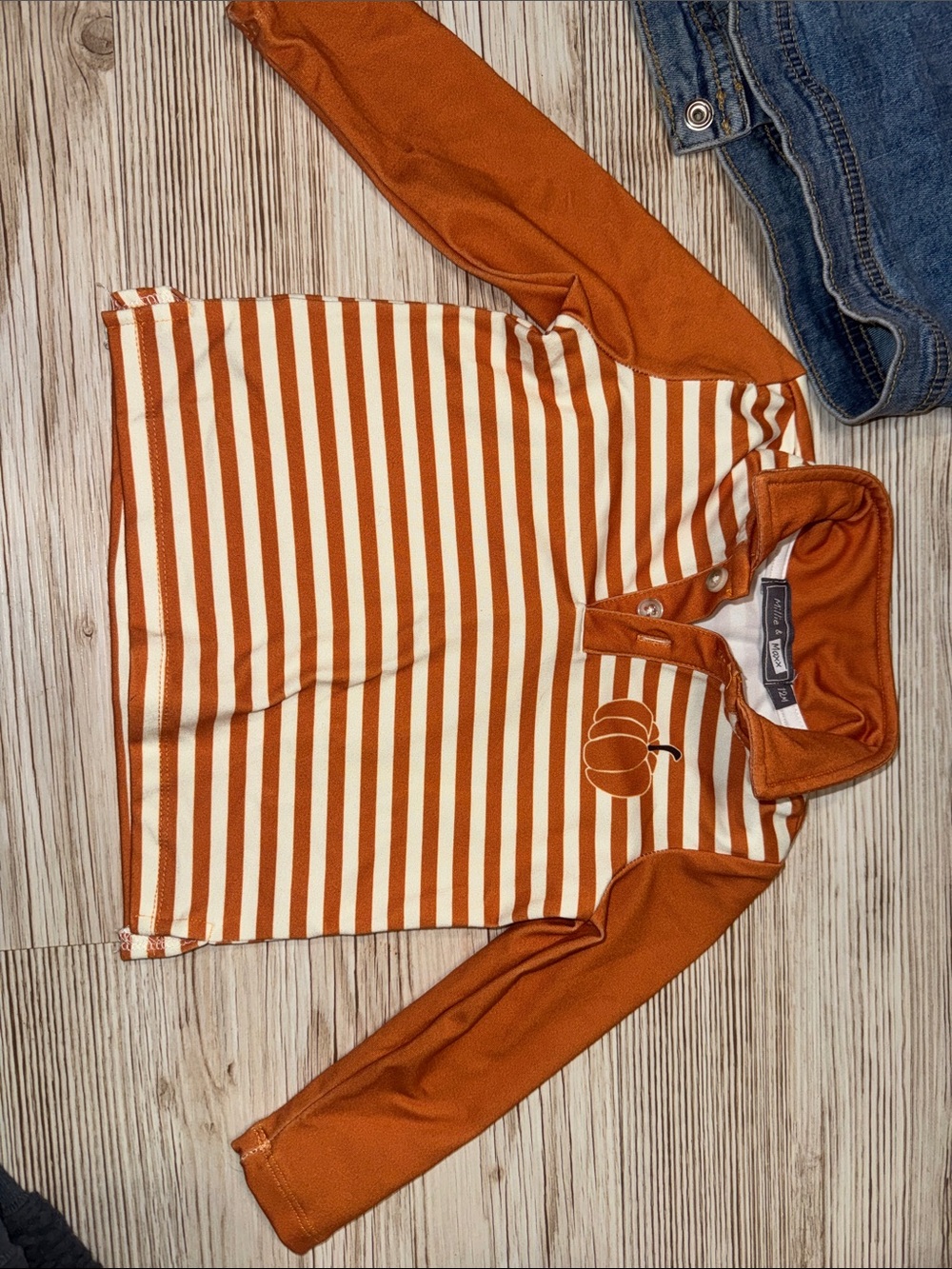 Carter's Orange & White Striped Hooded Long-Sleeve Tee with Pumpkin Accent